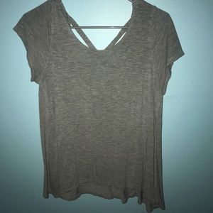 Grey tee, crossed in back